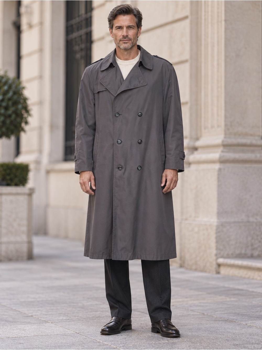 Vintage Christian Dior Monsieur Gray Wool Blend Trench Coat 44R Old Money Sz 44R